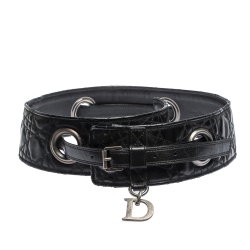Pre Owned Dior Black Cannage Leather Grommet Waist Belt 85CM