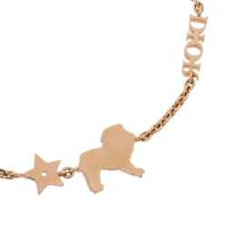 Pre Owned Dior Crystal Diorable Lion Rose Gold Tone Chain Link Bracelet