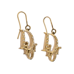 Pre Owned Dior Pale Gold Tone Crystal Oblique Hook Earrings