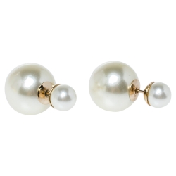 مملوكة مسبقًا Dior Tribales Faux Pearl Gold Tone Metal Stud Earrings
