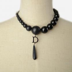 Pre Owned Christian Dior Black Beads Resin Necklace