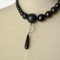 Pre Owned Christian Dior Black Beads Resin Necklace