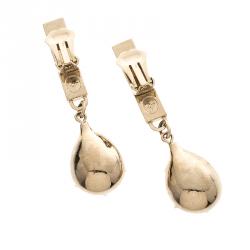 Pre Owned Dior ID Brown Crystal Gold Tone Clip-on Drop Earrings