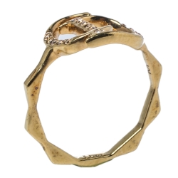 Pre Owned خاتم ديور كريستال ذهبي اللون بالشعار مقاس متوسط - ميديوم