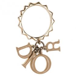 مملوكة مسبقًا Dior Letters Charm Beige Enamel Gold Tone Ring Size 52.5