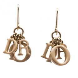 مملوكة مسبقًا Dior Letters Charm Beige Enamel Gold Tone Earrings