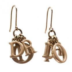 مملوكة مسبقًا Dior Letters Charm Beige Enamel Gold Tone Earrings
