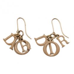 مملوكة مسبقًا Dior Letters Charm Beige Enamel Gold Tone Earrings