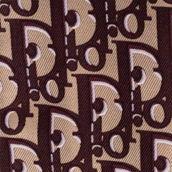 Pre Owned Dior Burgundy & Beige Oblique Silk Bandeau Scarf