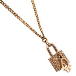 Pre Owned Dior Lock Crystal Pendant Necklace