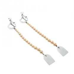 مملوكة مسبقًا Dior Couture Cream Faux Pearl Enamel Silver Tone Long Earrings