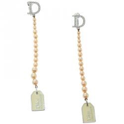 مملوكة مسبقًا Dior Couture Cream Faux Pearl Enamel Silver Tone Long Earrings