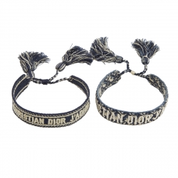 Pre Owned طقم أسورتين ديور جادور قطن مطرز أزرق كحلي بحلية ديور