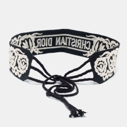 Pre Owned Dior Black/White Embroidered Canvas Waist Belt