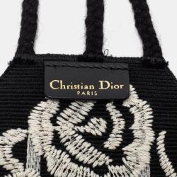 Pre Owned Dior Black/White Embroidered Canvas Waist Belt