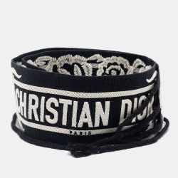 Pre Owned Dior Black/White Embroidered Canvas Waist Belt