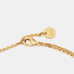 Pre Owned Dior Petit CD Crystals Gold Tone Double Strand Necklace