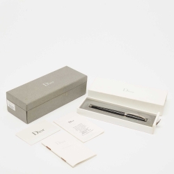 Pre Owned Dior Black Composite Grid Silver Tone Ballpoint Pen