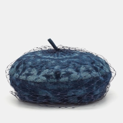 Pre Owned Christian Dior Navy Blue Arty Parisian Denim and Mesh Beret 57 cm