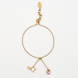Pre Owned Dior Crystal Logo Gold Tone Bracelet