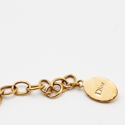 Pre Owned Dior Crystal Logo Gold Tone Bracelet