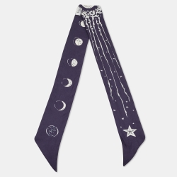 Pre Owned Dior Navy Blue lunar Phase Printed Silk Bandeau Scarf