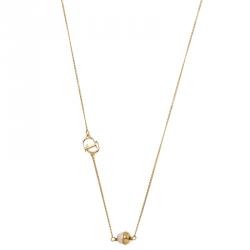 Pre Owned Dior Mise en Dior Faux Pearl Gold Tone Necklace