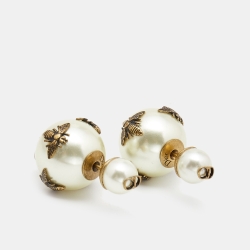 Pre Owned Dior Tribales Bee Faux Pearl Gold Tone Earrings