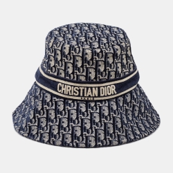 Dior - Dior Oblique Bucket Hat Navy Blue and Beige Blended Cotton Jacquard - Size L - Men