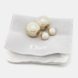 Pre Owned Dior Tribales Faux Pearl Gold Tone Metal Stud Earrings