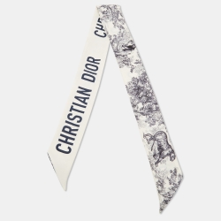 Dior White/Navy Blue Toile De Jouy Silk Bandeau Scarf