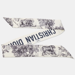 Dior White/Navy Blue Toile De Jouy Silk Bandeau Scarf