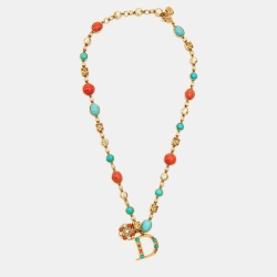 Pre Owned Dior Crystals Composite Gold Tone Necklace