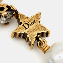 Pre Owned Dior Bee Crystal Faux Pearl Gold Tone Earrings