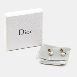 Pre Owned Dior Bee Crystal Faux Pearl Gold Tone Earrings