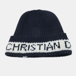 Pre Owned Dior Navy Blue Logo Wool & Cashmere Knit Beanie