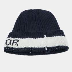 Pre Owned Dior Navy Blue Logo Wool & Cashmere Knit Beanie
