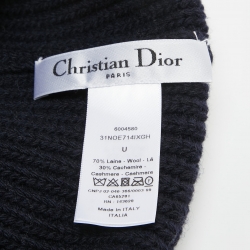 Pre Owned Dior Navy Blue Logo Wool & Cashmere Knit Beanie