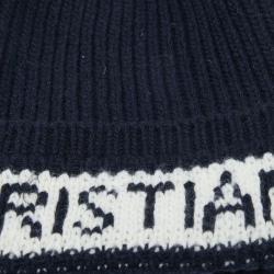 Pre Owned Dior Navy Blue Logo Wool & Cashmere Knit Beanie