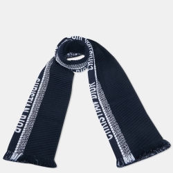 Dior Navy Blue Oblique University Wool & Silk Reversible Scarf