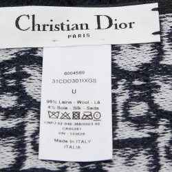 Dior Navy Blue Oblique University Wool & Silk Reversible Scarf