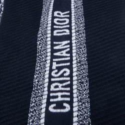 Dior Navy Blue Oblique University Wool & Silk Reversible Scarf