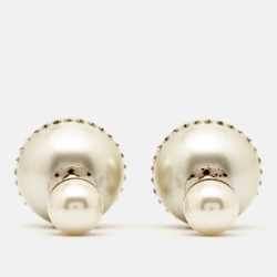 Dior Tribales Faux Pearl Crystal Embellished Silver Tone Earrings