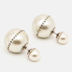 Dior Tribales Faux Pearl Crystal Embellished Silver Tone Earrings