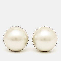 Dior Tribales Faux Pearl Crystal Embellished Silver Tone Earrings