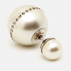 Dior Tribales Faux Pearl Crystal Embellished Silver Tone Earrings