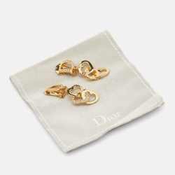 Dior Gold Tone Crystal D Heart Dangle Clip-On Earrings