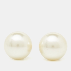 Dior Tribales Faux Pearl Gold Tone Stud Earrings