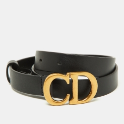 مملوكة مسبقًا Dior Black Leather CD Logo Buckle Belt 70 CM