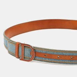 Dior Blue Embroidered Denim Buckle Belt 95 CM